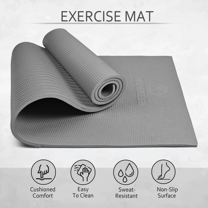 Quick Shel Extra Thick 8mm Thickness Yoga mats Exercise Mat Anti-Skid 8mm thickness Water/Dirt Proof Lightweight easy to Carry for home and gym workouts for men women children with Carry Bag (Grey) (2