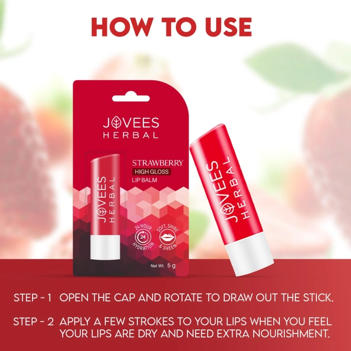 Jovees Strawberry High Gloss Lip Balm With Vit.E for soft Lips