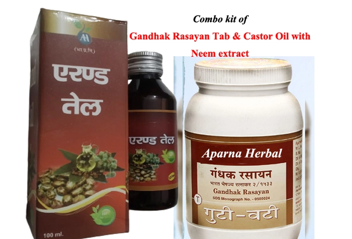 Erand Oil with Neem extract-100ml + Gandhak Rasayan Tablet- 20gms-  Both by Aparna Herbal