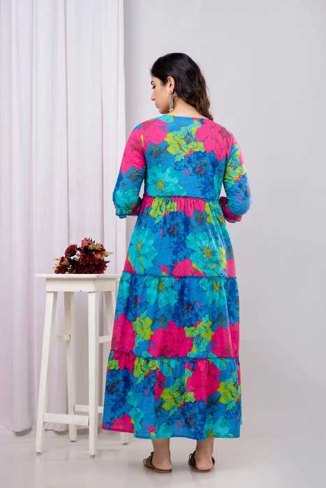 Henal Blue Multicolor Floral Cotton Maternity Dress – Bold & Breezy Pregnancy Maxi