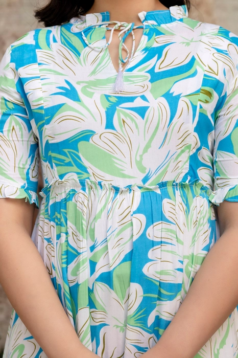 Henal Aqua Blue Floral Cotton Maternity Maxi Dress – Light, Breezy & Beautiful