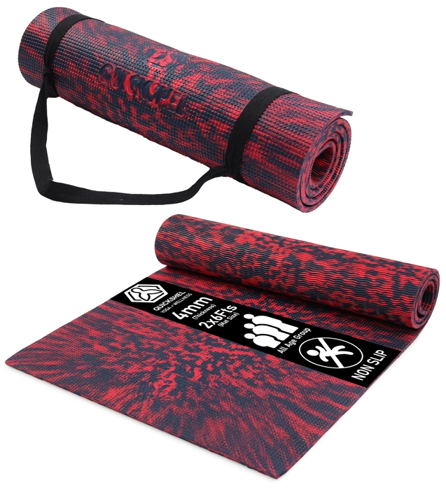 QUICKSHEL (EVA + TPE) 4MM Premium Marble Design Yoga Mat for women men Anti-Skid Lightweight Easy to Carry & Fold, Easy to hold with Carry Strap (Proudly Made in India) (2Fts x 6Fts) (Color-Red & Blue