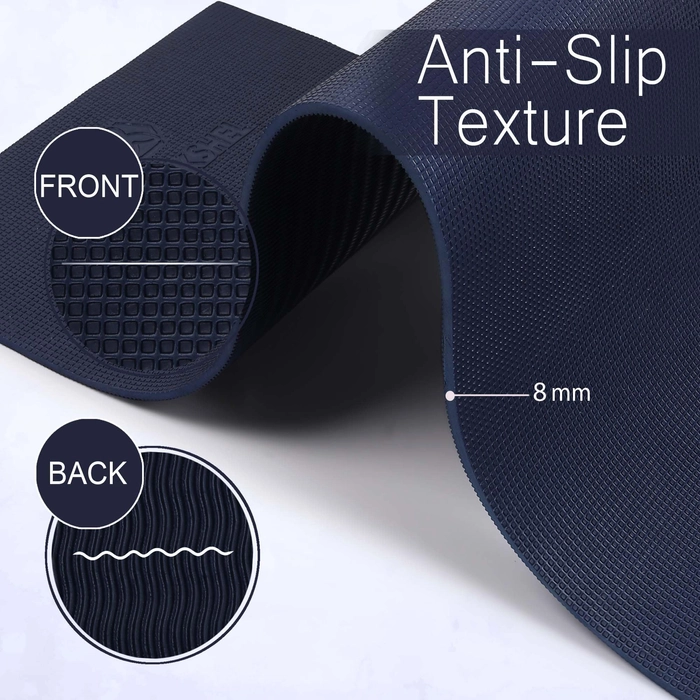 Quick Shel Extra Thick 8mm Thickness Yoga mats Exercise Mat Anti-Skid Water/Dirt Proof Lightweight easy to Carry for home and gym workouts for men women children with Carry Strap (Navy Blue) (2fts x 6