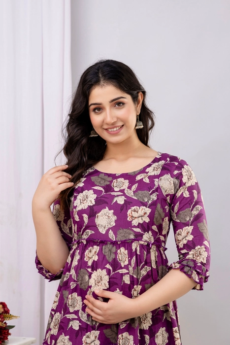 Henal Maternity Dress – Purple Floral Maxi