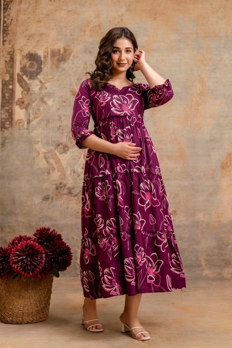 Henal Floral Print Maternity Dress – Plum Purple