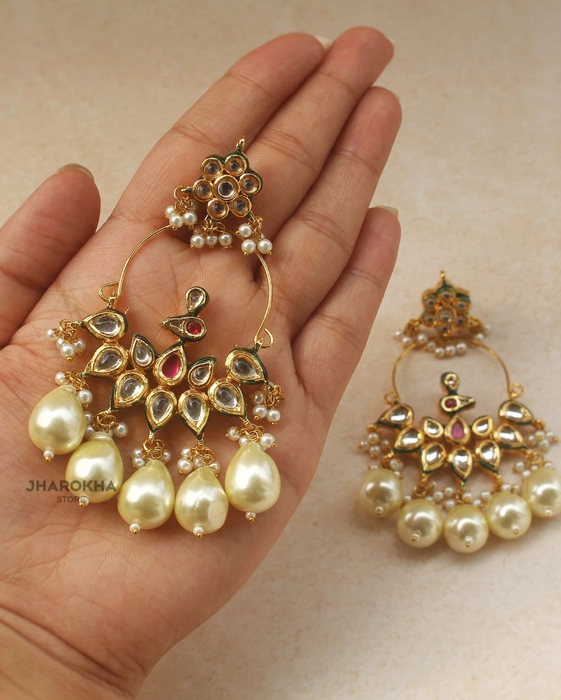 Gold Plated Silver Chandbali Earrings | Oxidised Silver Chandbali Earrings  – Tagged 