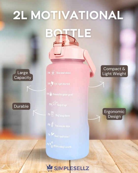 Plastic Capacity: 2000 mL 3 IN 1 MOTIVATIONAL WATER BOTTLE