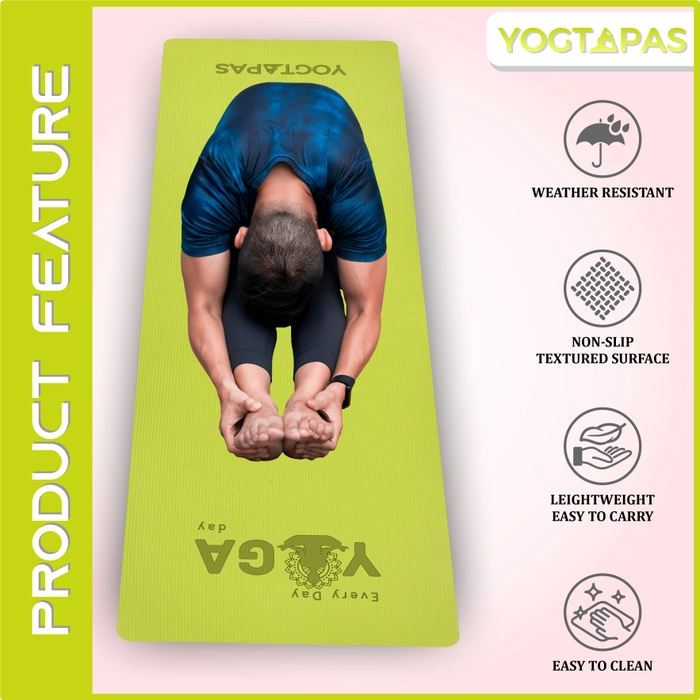 YOGTAPAS Everyday Yoga Day 6MM Thick | Yoga Mat with Bag For Women and Men | Anti-Skid Exercise Printed Mat Extra Long & Wide (Color - Green)(Mat Size - 2fts x 6fts)