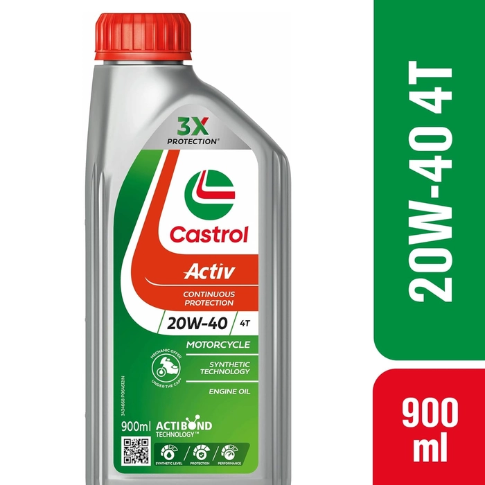 Castrol Activ 20W-40 4T Synthetic Engine Oil for Bikes 900ML |3X Protection | With Actibond Technology | Engine Protection for bikes | JASO MA2