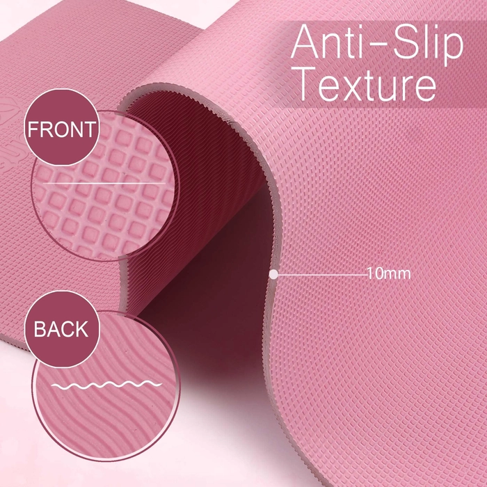 Quick Shel Extra Thick 10mm Thickness Yoga mats Exercise Mat Anti-Skid Water/Dirt Proof Lightweight easy to Carry for home and gym workouts for men women children with Carry Strap (Pink) (2fts x 6fts)