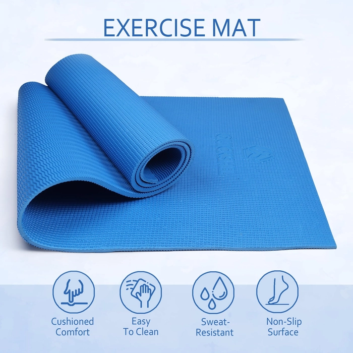 QUICK SHEL EVA Yoga Mats Exercise Mat Anti-Skid Water/Dirt Proof Lightweight Easy To Carry For Home&Gym Workouts For Men Women Children With Carry Bag(Blue)(2Fts X 6Fts)(6Mm Thickness)