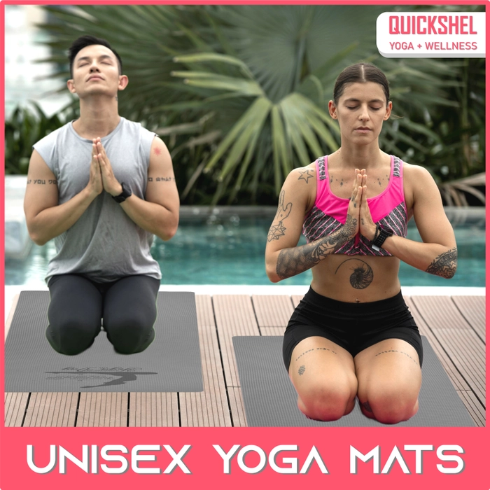 QUICSKHEL 6MM Thick | International Yoga Day Yoga Mat with Bag For Women and Men | Anti-Skid Exercise Printed Mat Extra Long & Wide (Color - Grey)(Mat Size - 2fts x 6fts)