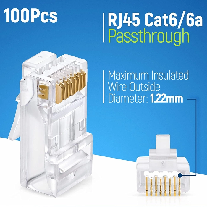 CAT6A UTP Ethernet RJ45 Plug, 100 pack, C6A-8P8C, CE Compliance 100-Pack:  Cat6A Keystones