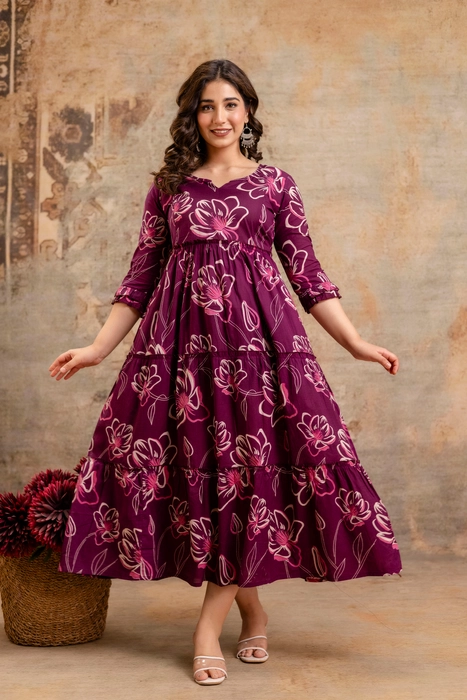 Henal Floral Print Maternity Dress – Plum Purple