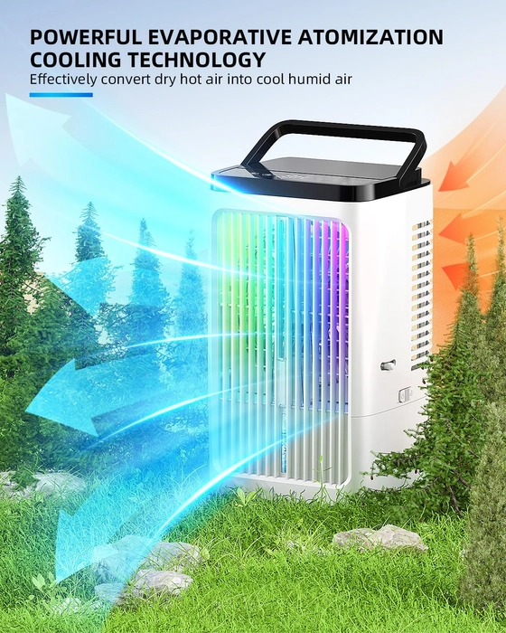 1200ML Rafraichisseur d'air portable Silencieux 5 en 1 avec 90° Oscillation, 4 Vitesses, 2 Modes de Brumisation, Chambre à Coucher, Minuteries, Bureau, Cuisine