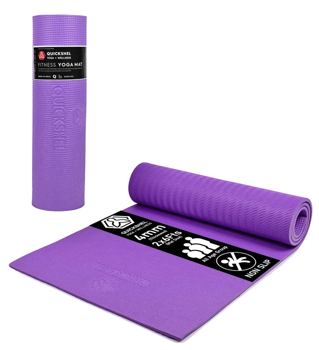 QUICK SHEL Yoga Mat - 4mm Thick, Anti-Skid, Water/Dirt Proof, Lightweight Exercise Mat for Men, Women & Kids | Textured Surface | Material - EVA | 2x6ft Size (Purple)