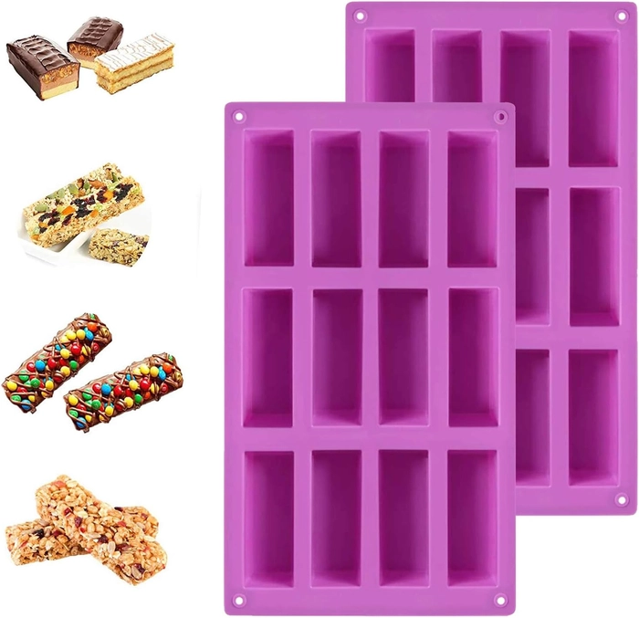 Set of 3, 12 Cavity Medium Narrow Silicone Rectangle Molds, findTop Protein  Bars mold Energy Bars Maker for Caramel Bread Loaf Muffin Brownie