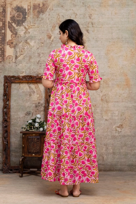 Henal Pink Bloom Floral Cotton Maternity Dress – Soft, Stylish & Bump-Friendly