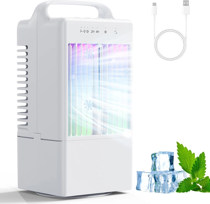 Climatiseur Mobile Rafraîchisseur d'air Portable 4 en 1,Mini Climatiseur Portable Silencieux avec 90° Oscillation,Modes de Brume,3 Vitesses, Minuterie de 4H,Réservoir 900ml pour Chambre Bureau Cuisine