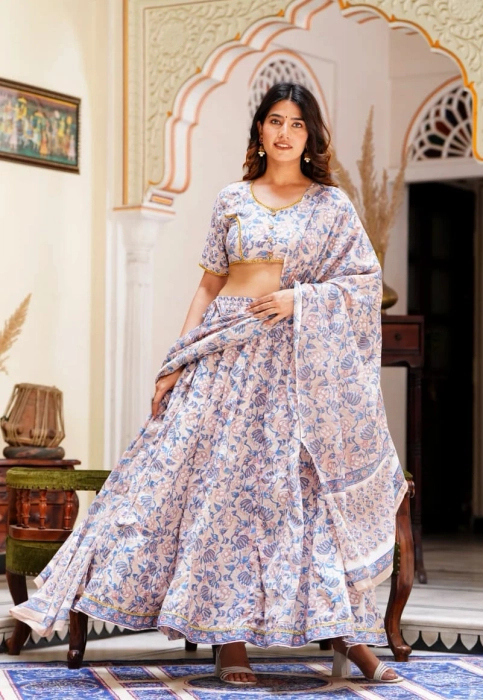 Cotton Dabu Indigo Print Lahanga Choli With Dupatta Set Bagru Hand Block  Printed at Rs 1650 | Printed Lehenga in Jaipur | ID: 24123487688