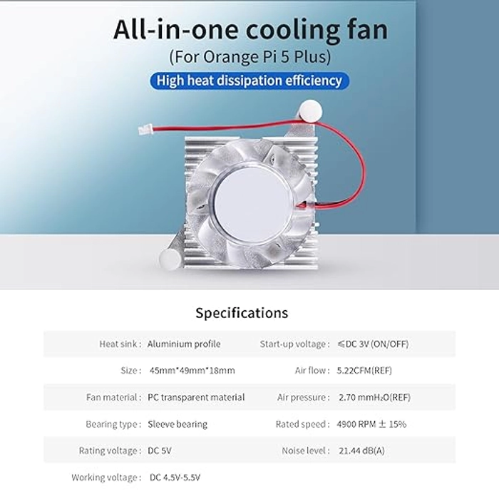 Orange Pi 5 Plus Aluminum Cooling Fan, Only for Orange Pi 5 Plus Development Board Single Board Computer