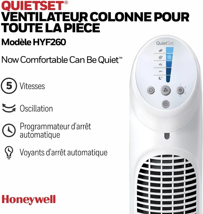 Honeywell - Ventilateur colonne oscillant pour toute la pièce Honeywell QuietSet (5 vitesses, oscillation à 80 °, fonction minuterie, voyants automatiques et télécommande) HY260 Visiter la boutique Ho