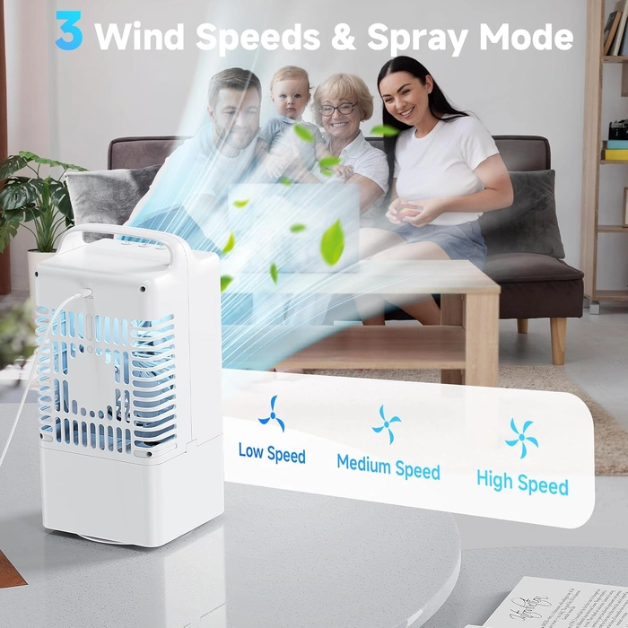 Climatiseur Mobile Rafraîchisseur d'air Portable 4 en 1,Mini Climatiseur Portable Silencieux avec 90° Oscillation,Modes de Brume,3 Vitesses, Minuterie de 4H,Réservoir 900ml pour Chambre Bureau Cuisine