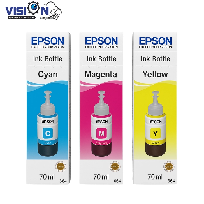 Epson 664 Ink Bottles – Cyan, Magenta & Yellow (70 ml)