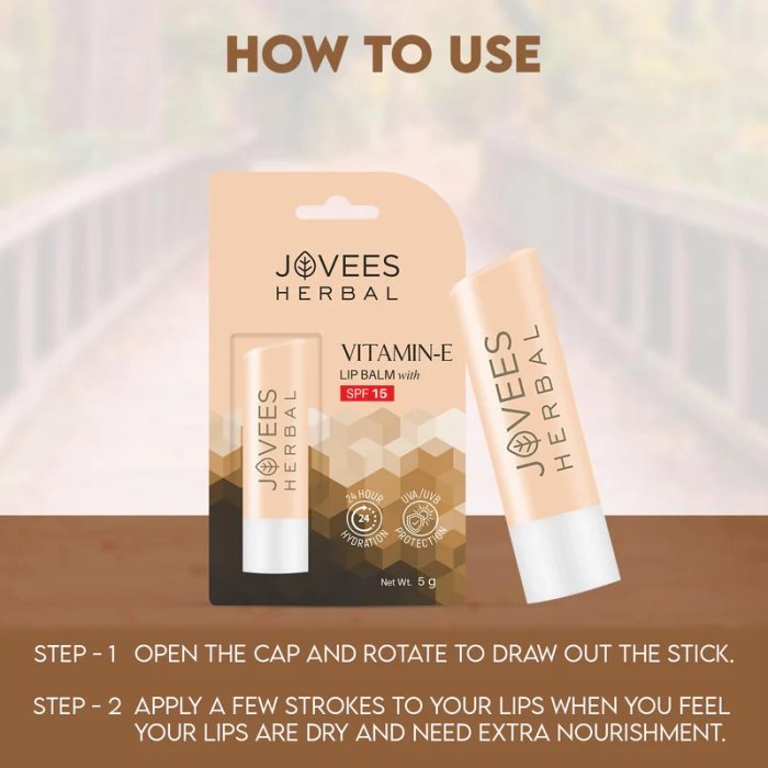 Jovees Vitamin E Lip Balm | SPF 15 | Hydrates and Rejuvenates Dry Lips