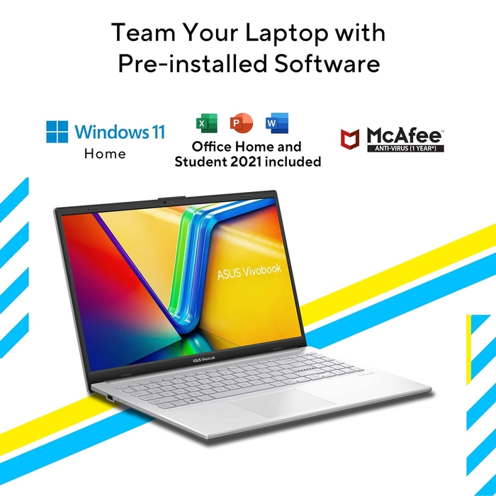 ASUS Vivobook Go 15 (2025), Intel Core i3-N305, 8GB RAM, 512GB SSD, FHD, 15.6"/39.62cm, Windows 11, MS Office 2021, Silver, 1.63KG, E1504GA-NJ321WS, Integrated Graphics, Backlit KB, Thin&Light Laptop