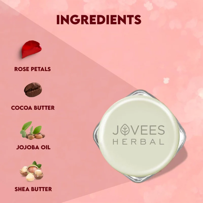 Jovees Sugar & Rose Petal Replenishing Lip Balm | Repairs Chapped Lips