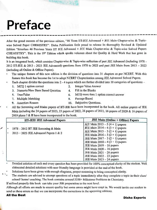 ERROLESS JEE / IIT CHEMISTRY 46 YEARS SOLVED QUESTION PAPERS BY DISHA PUBLICATION