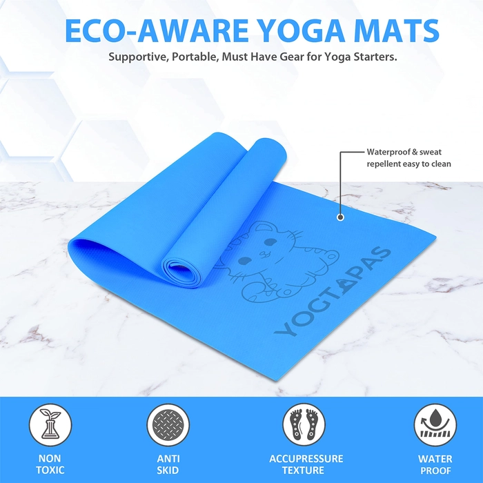 Yogtapas kitty yoga mat for kids Blue