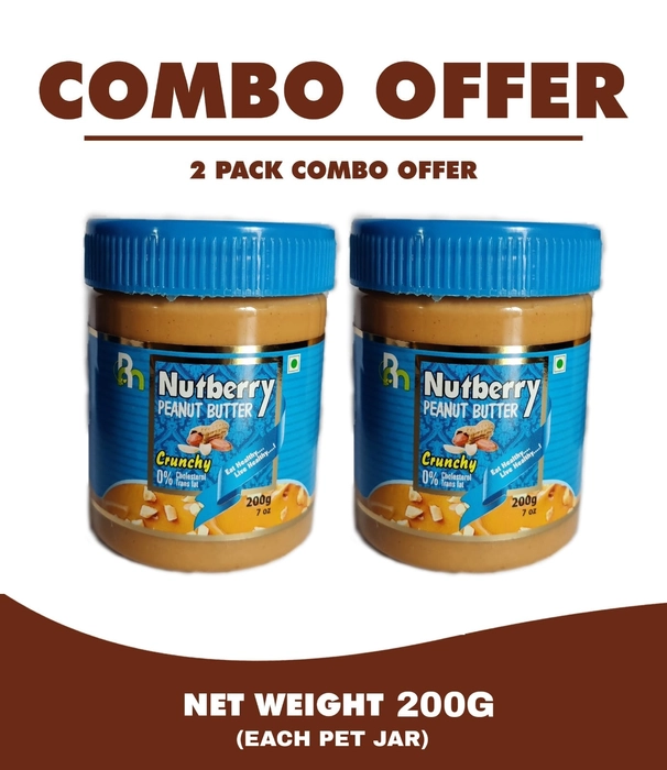 Nutberry Peanut Butter crunchy combo pack of 2 200gm jar (regular, 200gm) | Vegan | Cholesterol Free | No Hydrogenated Oil | Zero Trans-Fat