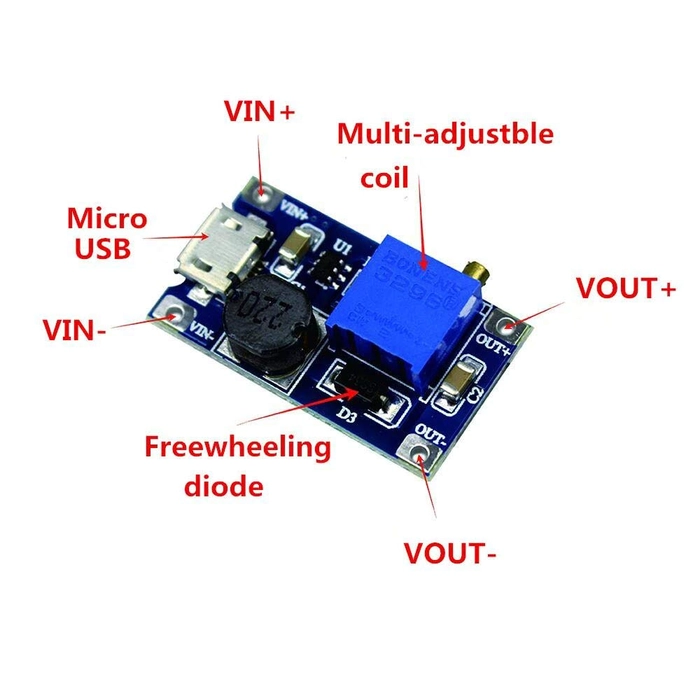 DC-DC ADJUSTABLE BOOST MODULE 2A WITH MICRO USB 2V - 24V TO 5V 9V 12V 28V LM2577 MT3608