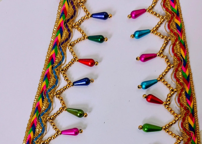 Multicoloured fancy latkan moti lace Border, Multicolour Phunna lace for Saree Border, Multicolored lace Border for Dupatta, Multicoloured Embroidery lace