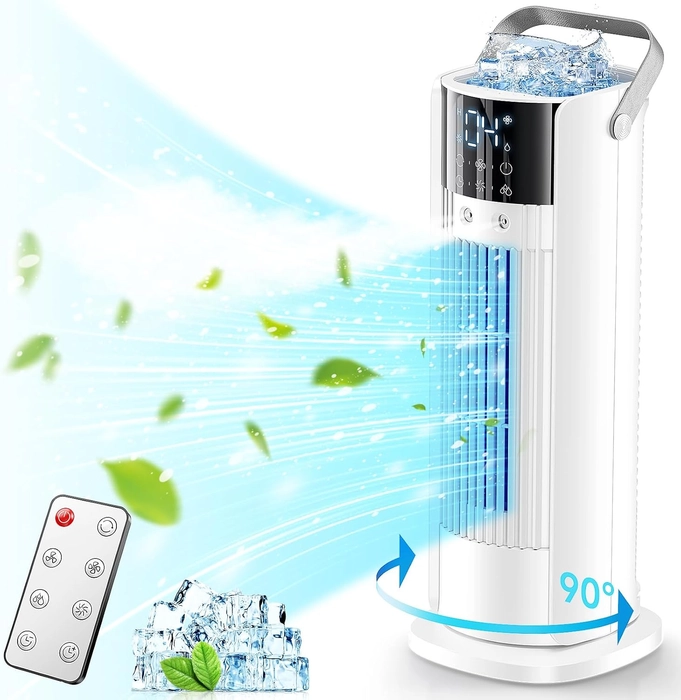 Climatiseur Mobile 5 en 1- Climatisation Portable Silencieux,Rafraichisseur d'air,Faible Conso,4 Vitesses 2 Modes de Pulvérisation,700ml,Télécommande pour Chambre,Bureau,Cuisine [Classe énergétique A+