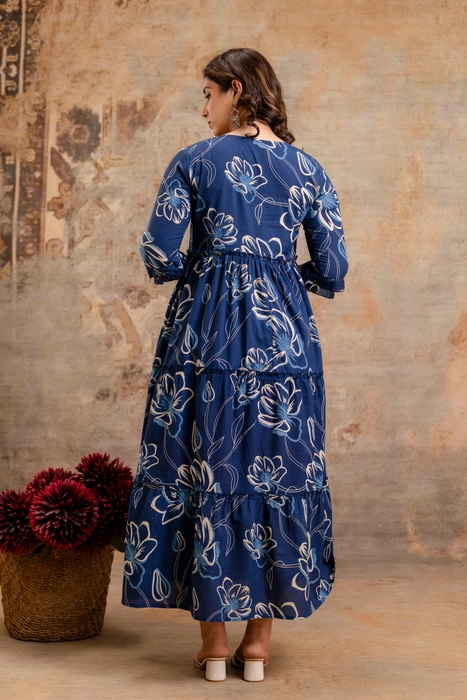 Henal Maternity Floral Printed Maxi Dress – Navy Blue