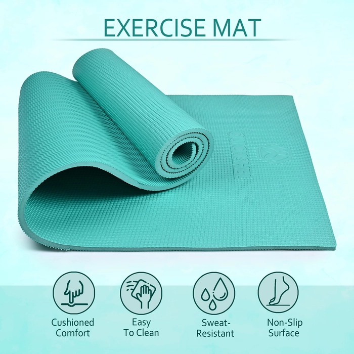 QUICK SHEL Yoga Mat - 4mm Thick, Anti-Skid, Water/Dirt Proof, Lightweight Exercise Mat for Men, Women & Kids | Textured Surface | Color - Green | Material - EVA | 2x6ft Size (Sea Green)