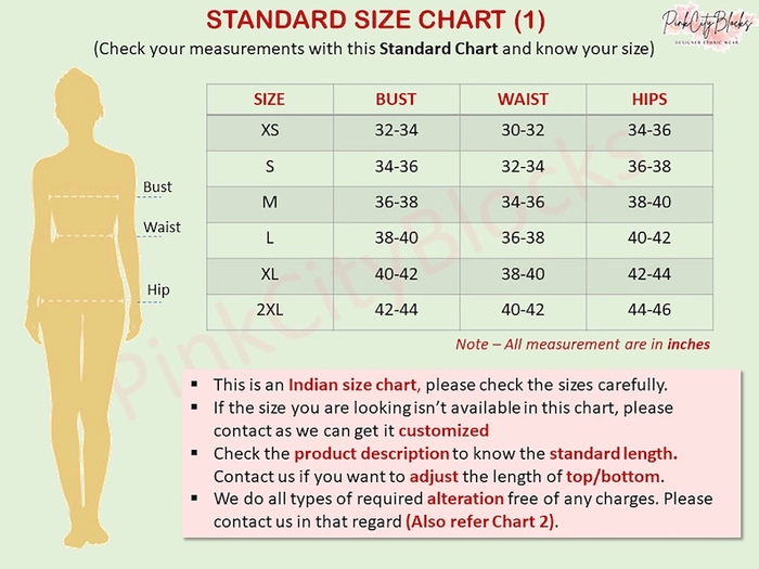 size chart of salwar kameez  Salwar kameez, Size chart, Women