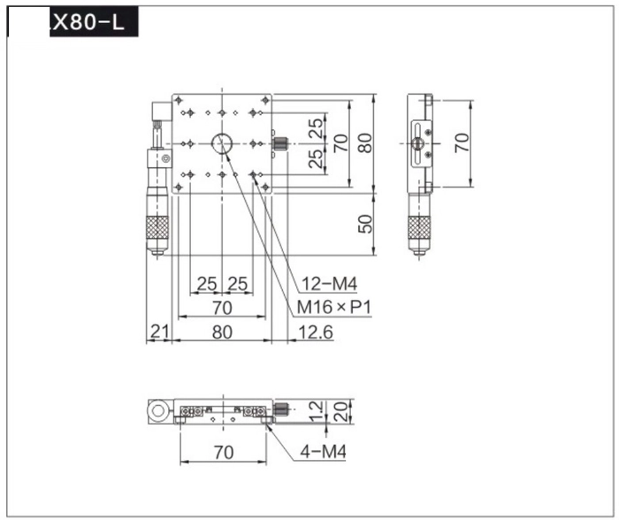 Single Translation Stage 80mm -13mm Travel