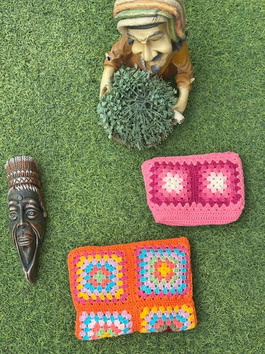 Rainbow crochet Hand Pouch Big
