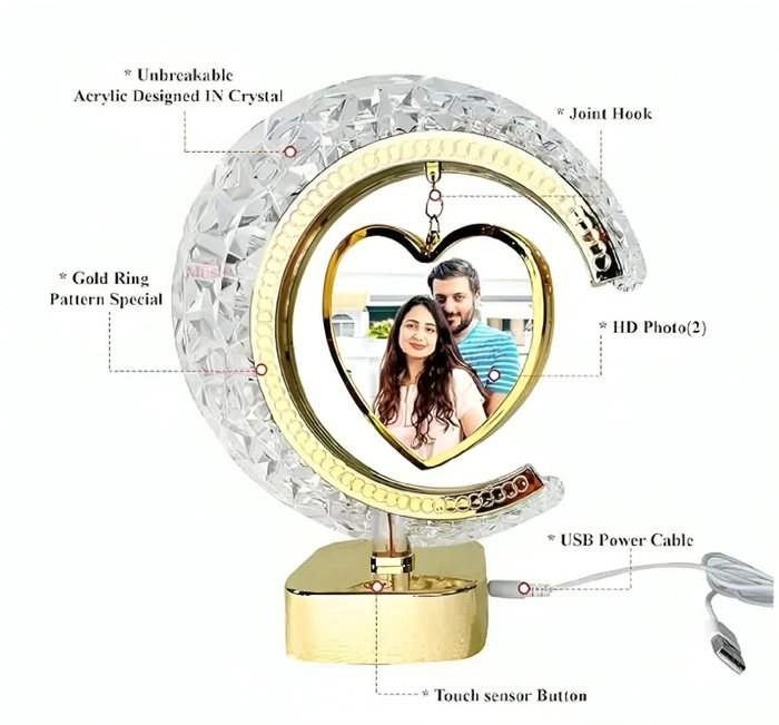 Crystal LED Half Moon Heart Photo Frame