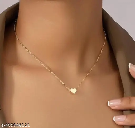 Gold Heart Shap Necklace Chain Fancy Micro Gold Plated Pendent Set For Girls And Women...Pack Of 1