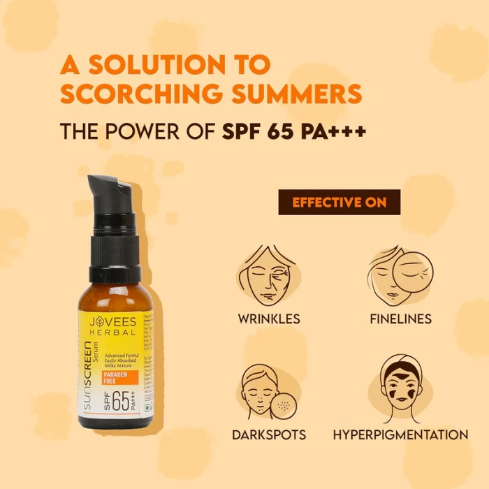 Jovees Sunscreen Face Serum SPF 65 PA+++ | Broad Spectrum protection