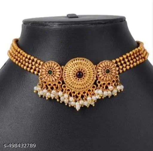 2 - Set Gold Plated Choker Necklace Set Wedding & Engagment & Party for Women And Girls [2-Set]