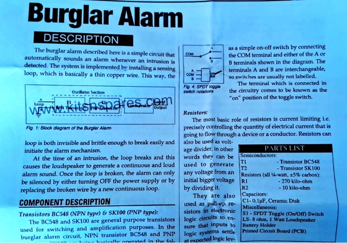 DIY Electronics Project Kit | Burgler Alarm | Simple Circuit Transistor Based