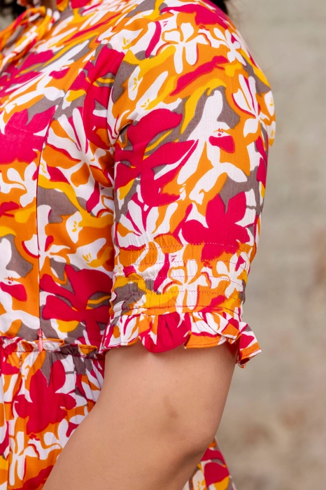 Henal Sunset Bloom Maternity Dress – Orange & Pink Floral Cotton Maxi for Moms