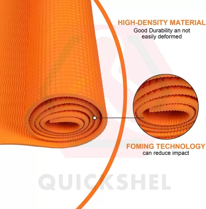 Quick Shel Yoga mats Exercise Mat Anti-Skid Water/Dirt Proof Lightweight easy to Carry gym workouts for men women children with Carry Strap (2Fts x 6Fts) (4mm Thickness) (Orange)