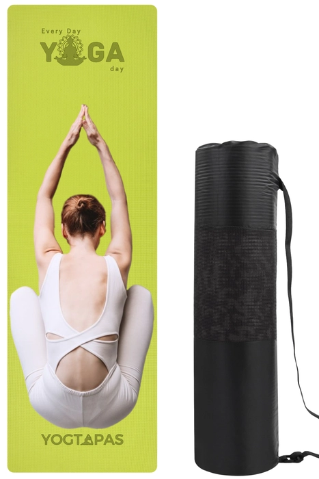 YOGTAPAS Everyday Yoga Day 6MM Thick | Yoga Mat with Bag For Women and Men | Anti-Skid Exercise Printed Mat Extra Long & Wide (Color - Green)(Mat Size - 2fts x 6fts)